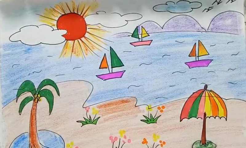 Hướng dẫn vẽ tranh đề tài phong cảnh biển đơn giản dễ vẽ nhất của học sinh