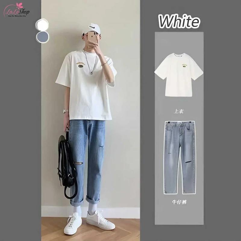 Áo phông và quần jean là sự kết hợp đơn giản nhưng năng động và trẻ trung