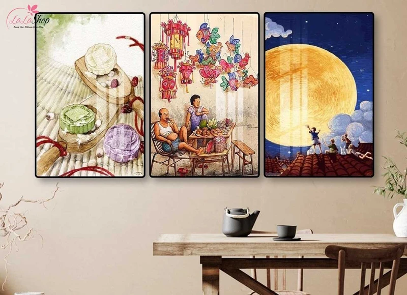 Bạn có thể chọn tranh treo tường có chủ đề trung thu để tặng người thân hoặc đối tác