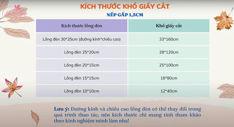 Bảng kích thước lồng đèn