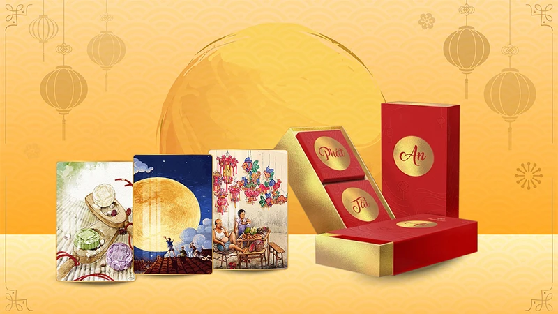 Bánh trung thu kết hợp với tranh treo tường làm quà tặng sếp