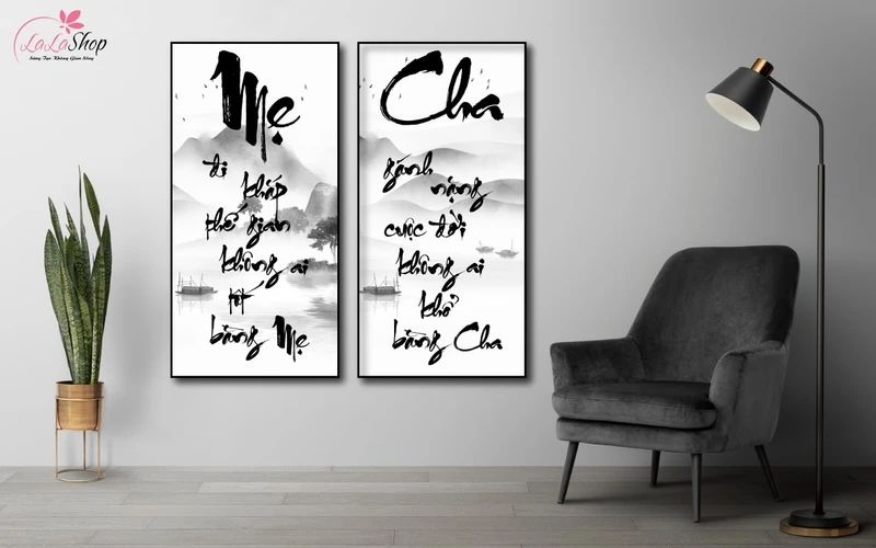 Các loại tranh canvas treo tường đẹp thư pháp với hai màu trắng đen đơn giản nhưng sang trọng