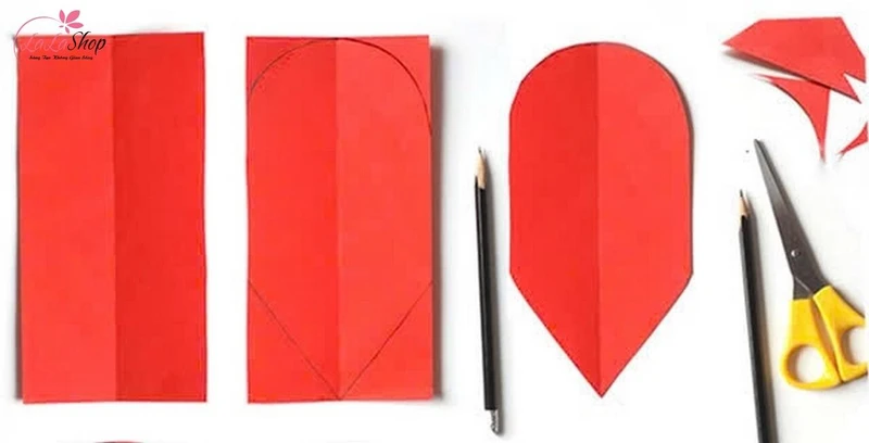 Cắt giấy theo hình giọt nước để chuẩn bị gấp
