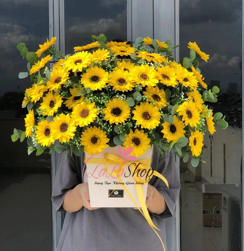 Lẵng Hoa Hướng Dương Sáp Để Bàn Lớn Trang Trí Phòng Khách Đẹp