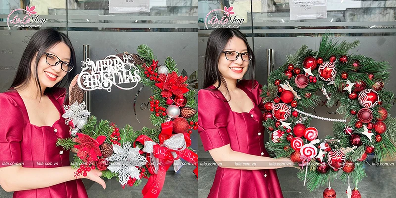 Chọn vòng nguyệt quế phong cách châu âu tam sắc trang trí noel cho cổng là siêu đẹp