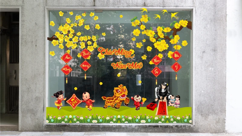 Combo Decal Trang Trí Tết Lễ Hội Xuân (2 Cành Mai 1m5)