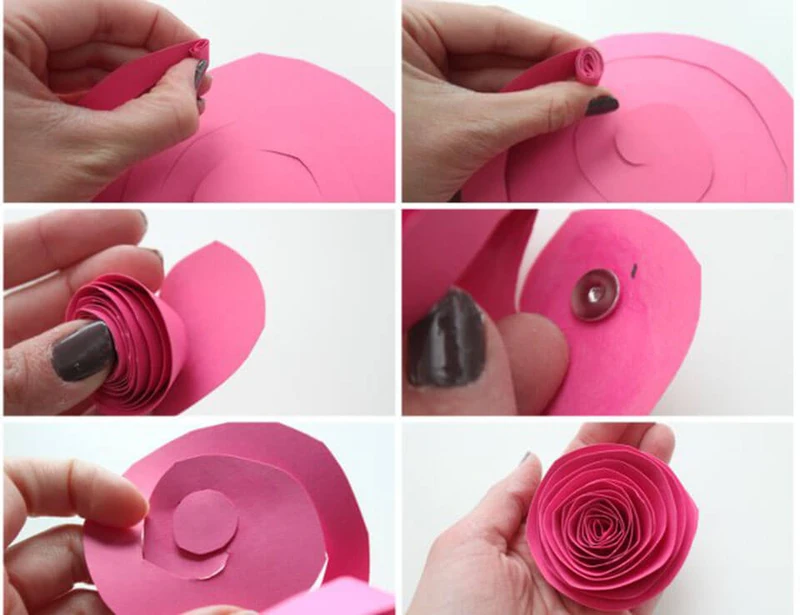 Dùng đinh để gắn bông hoa vào bề mặt đã dán giấy trong của tấm thiệp