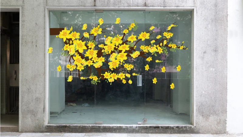 Decal Trang Trí Tết Cành Mai Vàng Nở Rộ 2