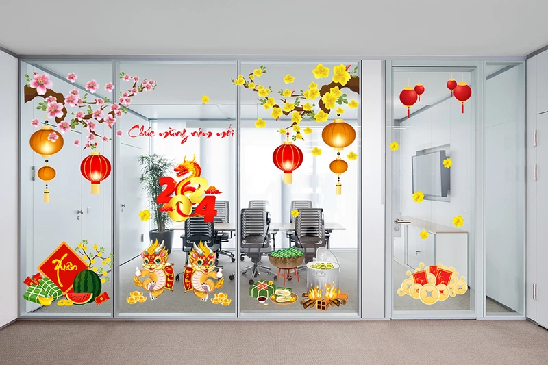 Decal trang trí Tết cửa kính thiết kế theo năm tại Lala