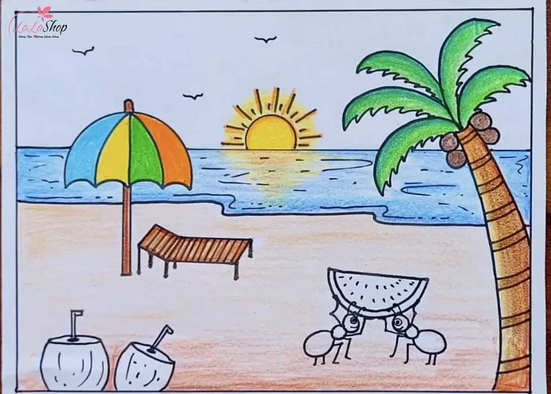 Dùng màu nâu hoặc vàng đất để tô bãi cát