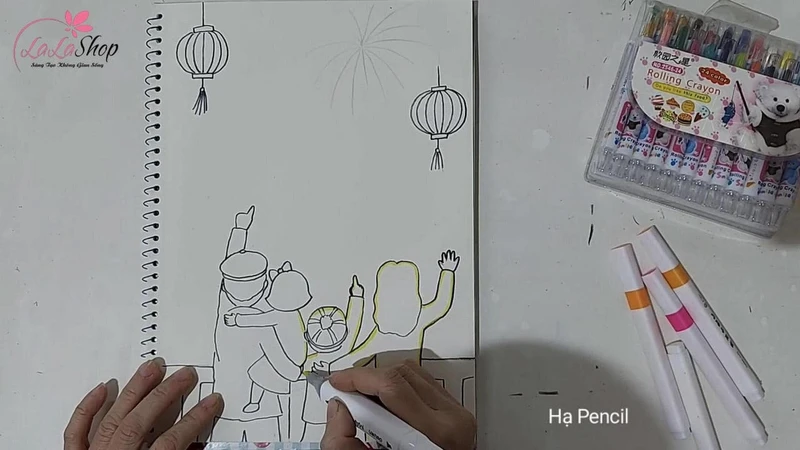 Dùng màu vàng cam viền thêm các chi tiết được hắt sáng