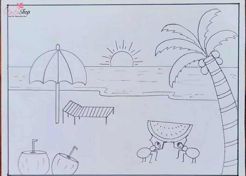 Hai chú kiến bưng miếng dưa hấu làm cho tranh thêm vui nhộn hơn