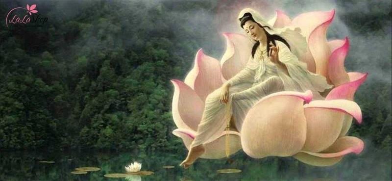 Tranh Quan Âm ngồi trên đóa sen