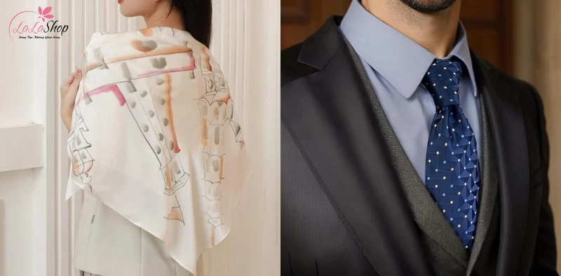 Khăn choàng và cà vạt sẽ giúp tăng phần sang trọng cho trang phục của bố mẹ vào dịp Tết