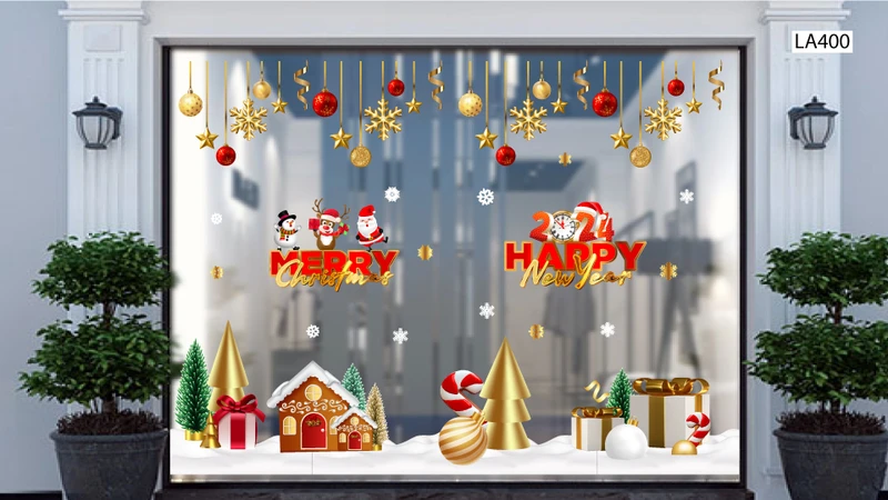 10 mẫu decal trang trí noel trên cửa kính đẹp nhất 2023 tại Lala