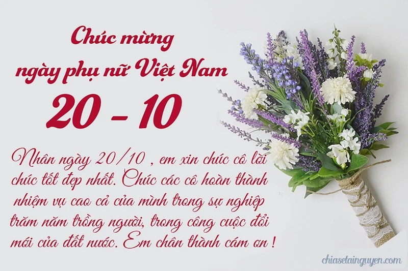 Mẫu thiệp chúc mừng ngày 20/10 tặng cô