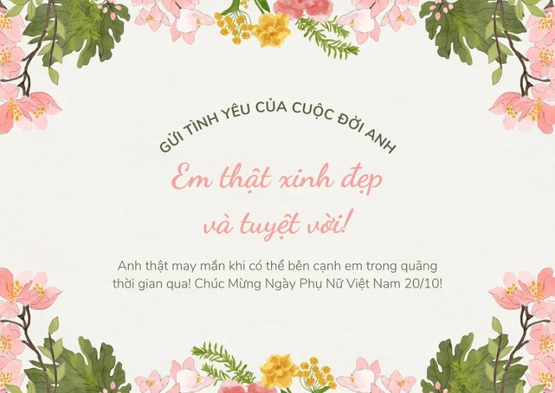 Mẫu thiệp chúc mừng ngày 20/10 tặng vợ