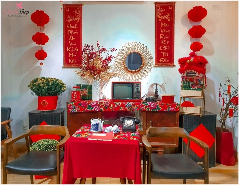 Mẫu trang trí góc chụp ảnh Tết tại nhà đẹp mẫu 1