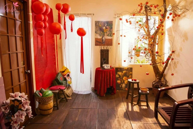 Mẫu trang trí góc chụp ảnh Tết tại nhà đẹp mẫu 6