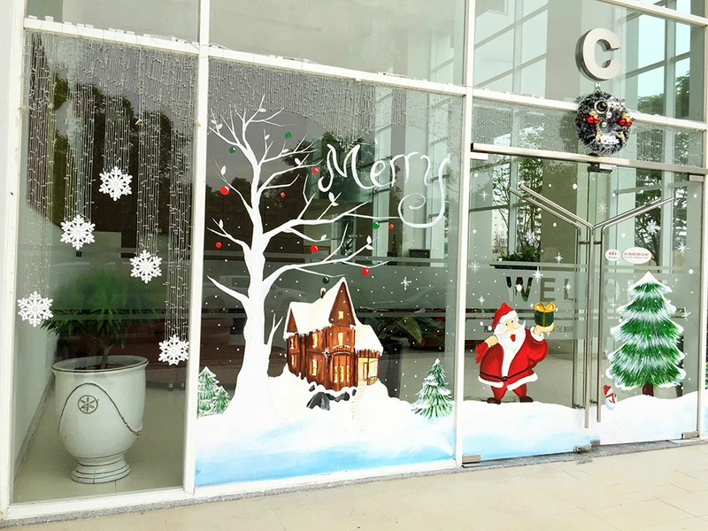 Dịch vụ vẽ tranh trang trí Noel cửa kính & tường theo yêu cầu giá rẻ ở TpHCM
