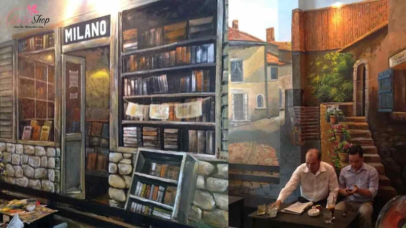 Mẫu tranh vẽ tường quán cafe đẹp mẫu 1