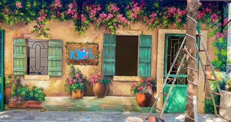 Mẫu tranh vẽ tường quán cafe đẹp mẫu 3