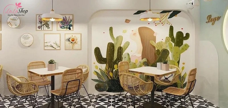 Mẫu tranh vẽ tường quán cafe đẹp mẫu 5