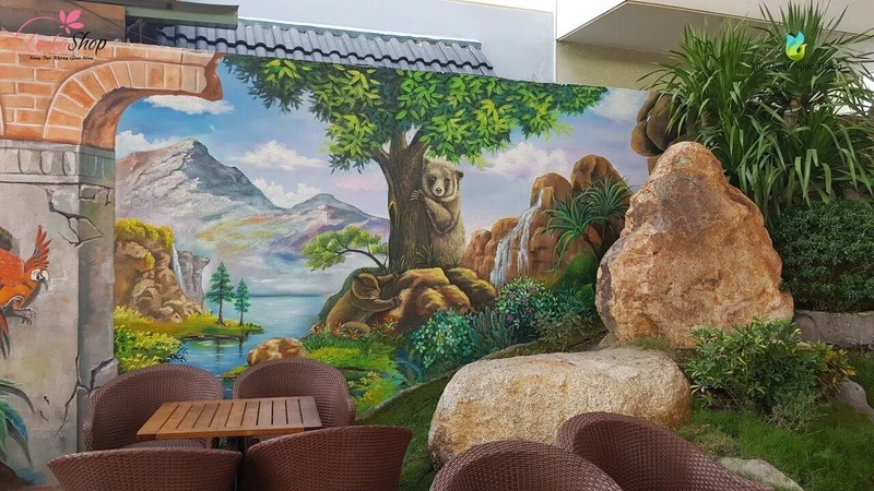 Mẫu tranh vẽ tường quán cafe đẹp mẫu 6