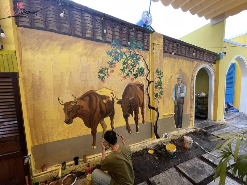 Mẫu tranh vẽ tường quán cafe đẹp mẫu 8