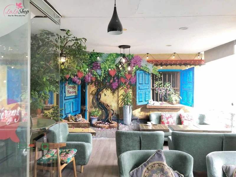 Mẫu tranh vẽ tường quán cafe đẹp mẫu 9