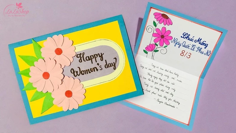 Những mẫu thiệp mừng 8/3 handmade đơn giản đẹp nhất mẫu 4
