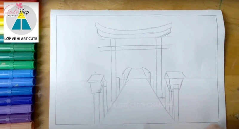 Phác thảo cổng Torii và cột đèn