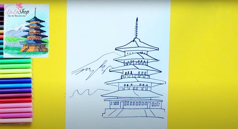 Phác thảo ngôi chùa và núi