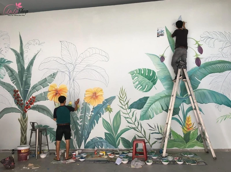 Sơn acrylic là chất liệu phổ biến để vẽ tranh tường