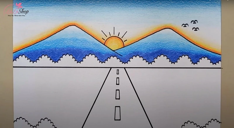Tô màu cho núi và bầu trời