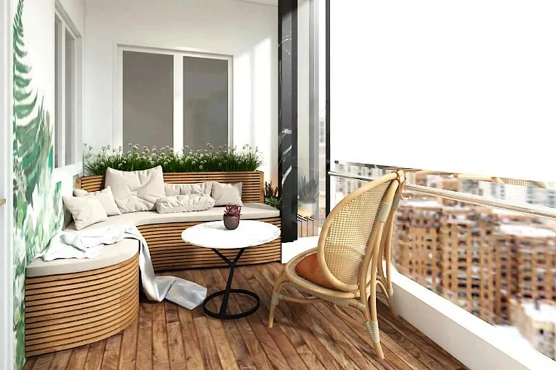 Trang trí ban công chung cư nhỏ với bàn ghế gỗ