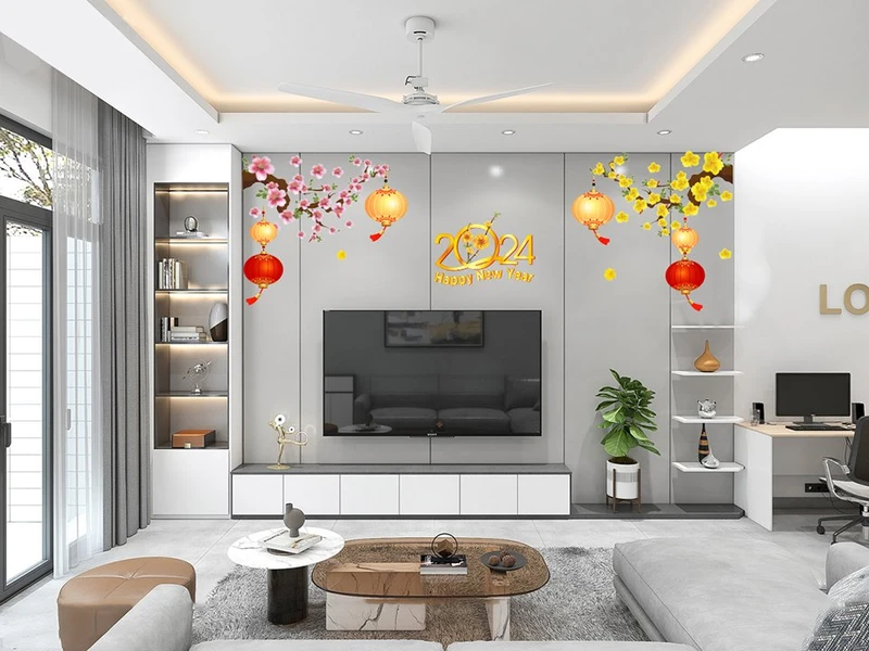 Hình ảnh trang trí tường với decal trang trí chủ đề Tết siêu đẹp