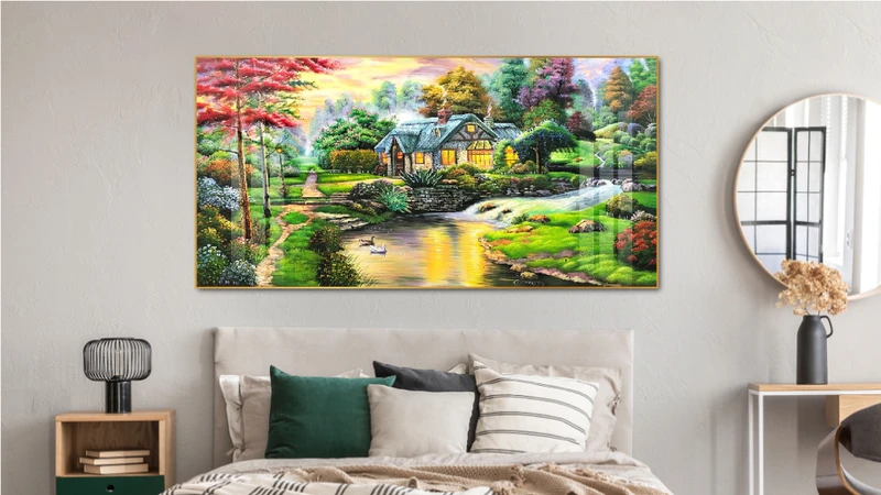 Tranh làng quê treo đầu giường phòng ngủ rất hợp phong thủy với người mệnh Thổ