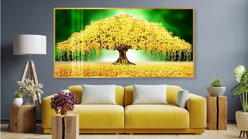 Tranh phong thuỷ treo cầu thang cây phát tài vàng