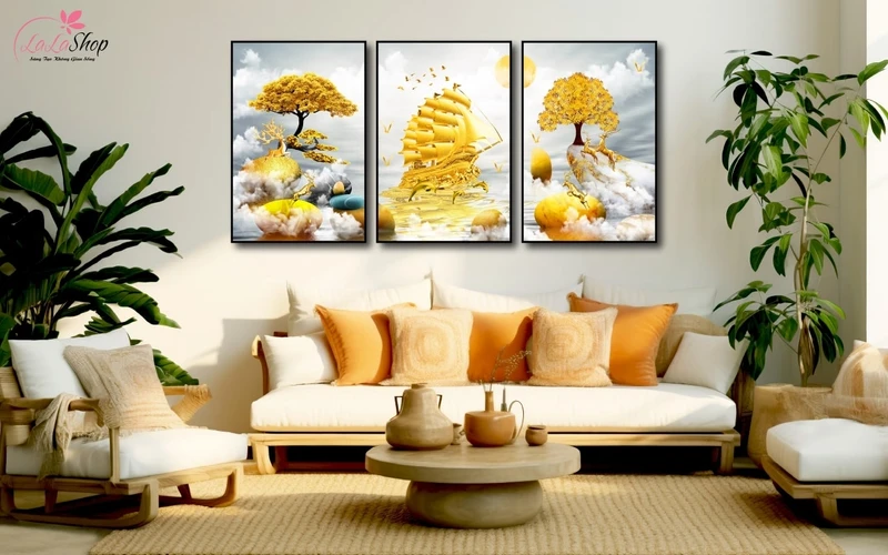 Các loại tranh canvas treo tường đẹp - Tranh Thuyền Vàng Phát Tài tượng trưng cho sự thành công và thịnh vượng