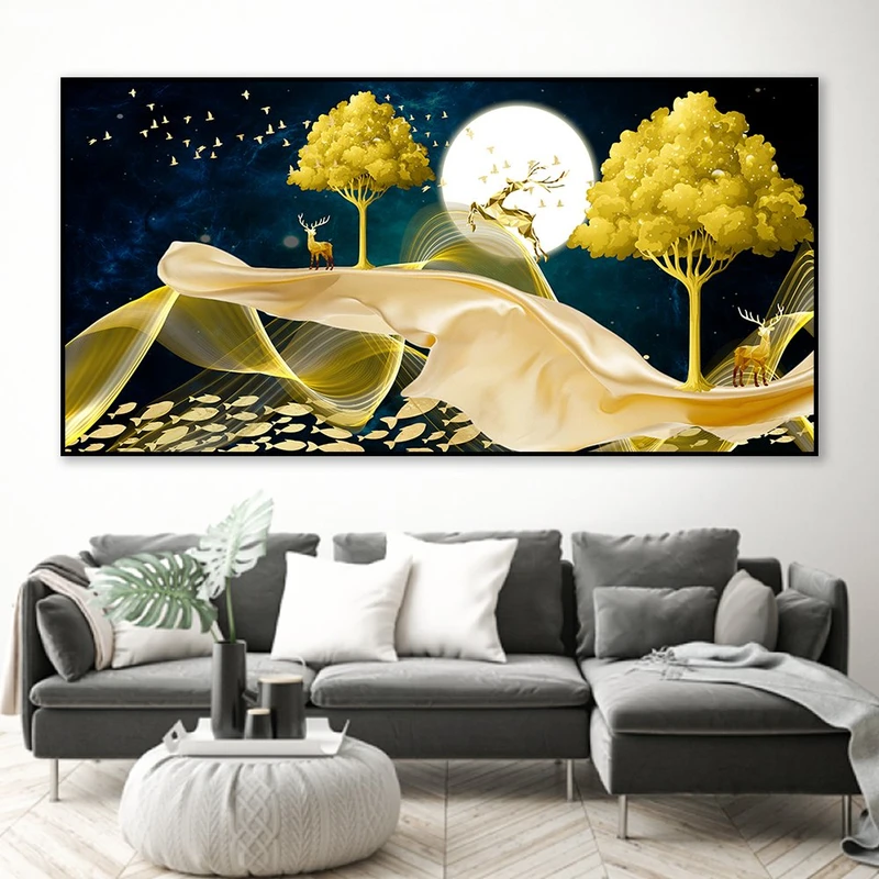 Tranh Treo Tường Nai Vàng Dưới Trời Đêm 2