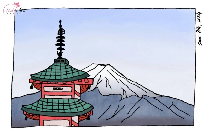 Tranh vẽ chùa Chureito