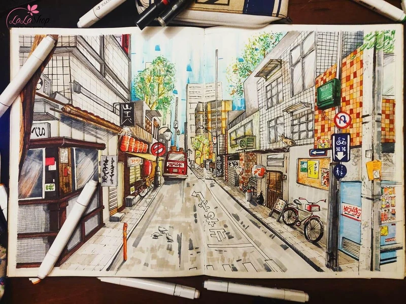 Tranh vẽ đường phố Nhật Bản