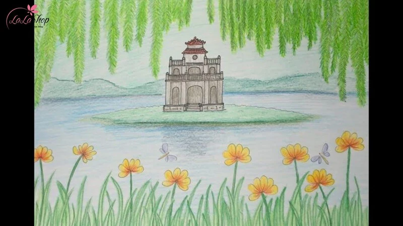 Tranh vẽ Hồ Gươm liễu rũ