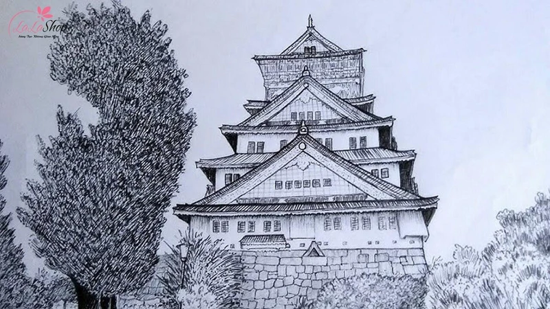 Tranh vẽ lâu đài Osaka