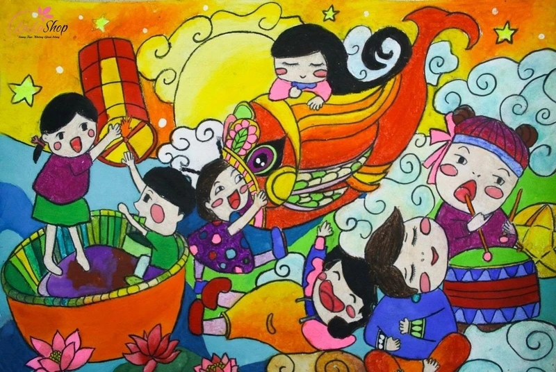Tranh vẽ lễ hội Trung thu vui tươi đầy màu sắc