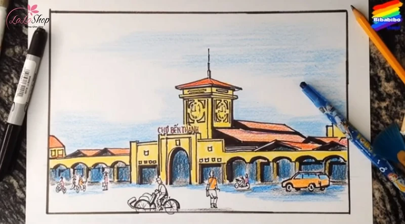 Tranh vẽ phong cảnh chợ Bến Thành