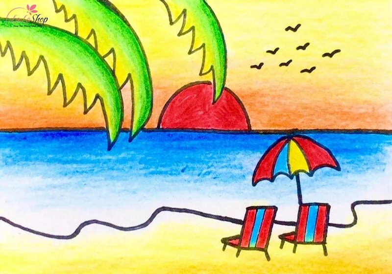 Tranh vẽ phong cảnh hoàng hôn trên biển