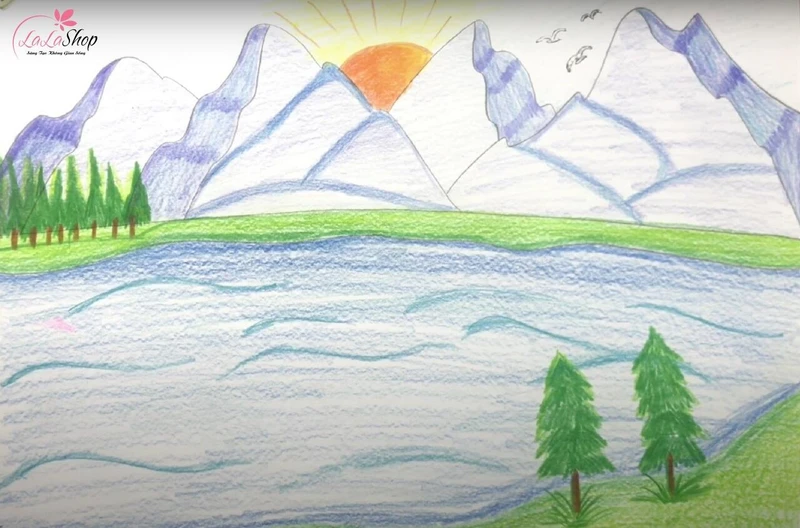 Tranh vẽ phong cảnh núi và khu rừng