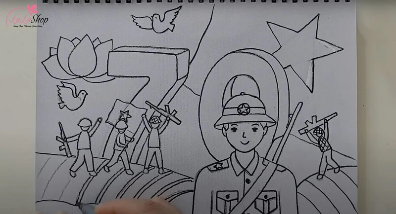 Vẽ các chi tiết đặc trưng và viền lại bằng bút đen